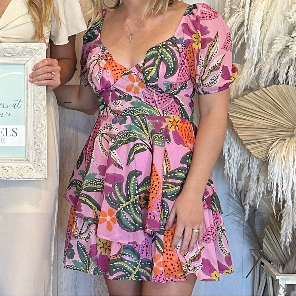 Pink Floral Patterned Mini Dress